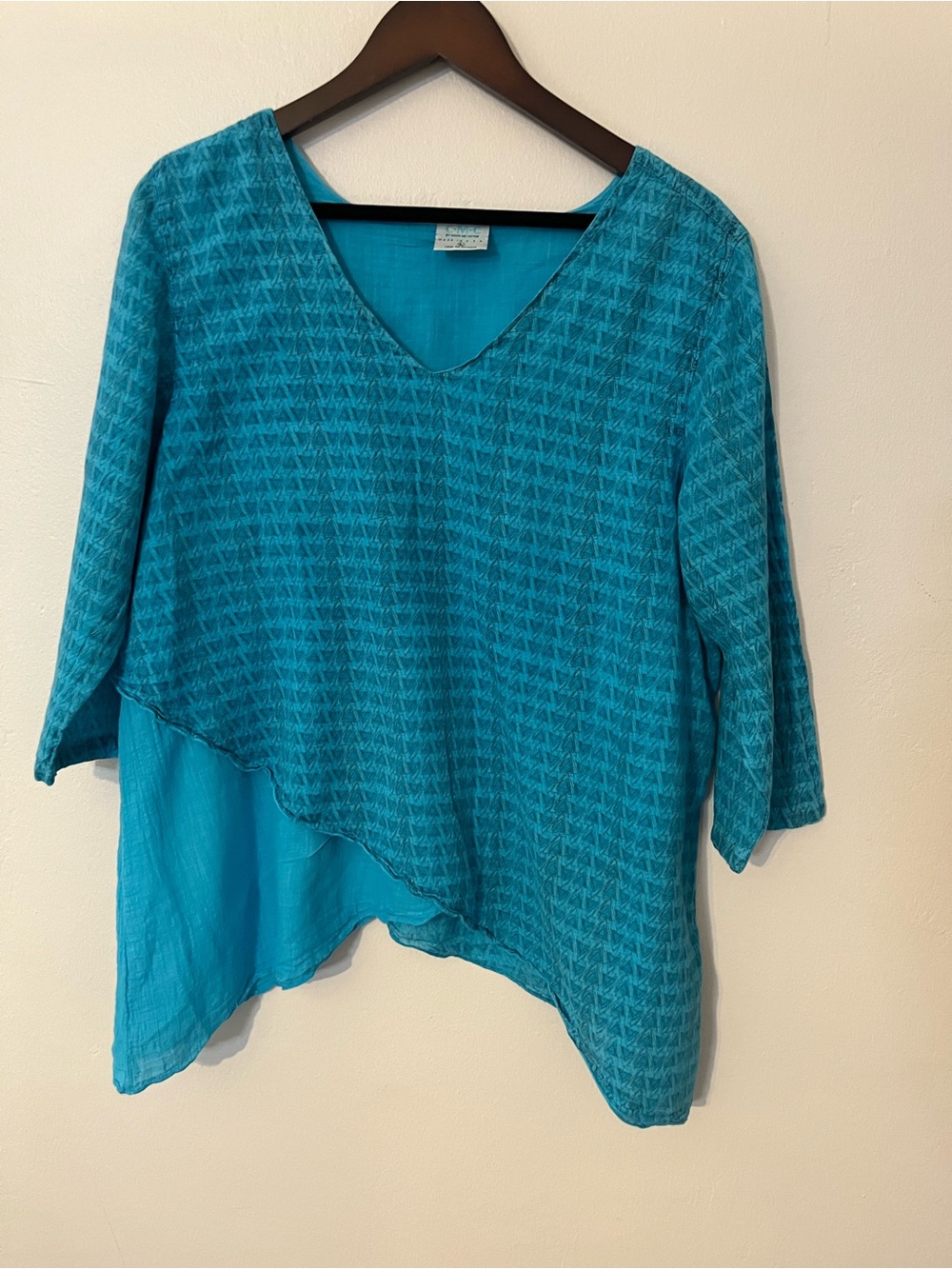 Color Me Cotton CMC Turquoise Asymmetrical Cotton Tunic Top L Boho Artwear